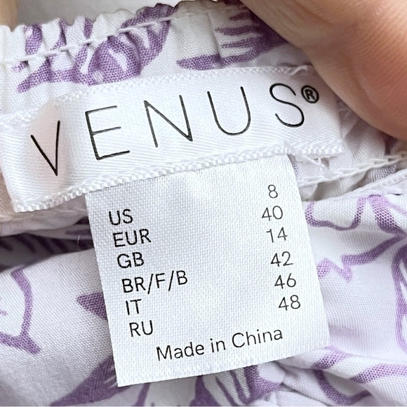 Venus Women’s 8 Floral Print Smocked Lavender Purple Puff Sleeve Top - Picture 6 of 8